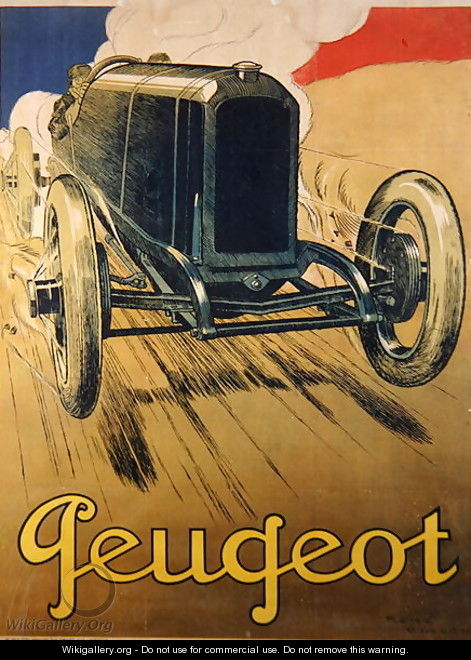 Poster advertising a Peugeot Racing Car, c.1918 - Rene Vincent
