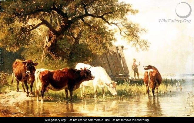 Cattle Watering in a River Landscape - Friedrich Johann Voltz