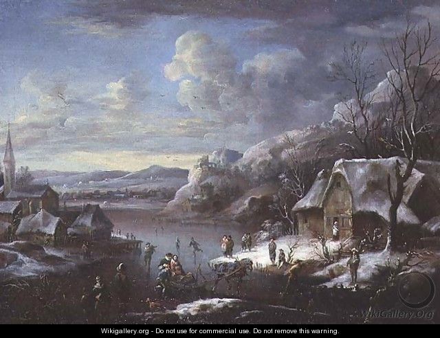 Winter Scene with Numerous Figures - Johann Christian Vollerdt or Vollaert