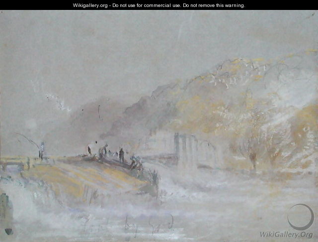 Foul by God River Landscape with Anglers Fishing from a Weir, c.1830 - Joseph Mallord William Turner