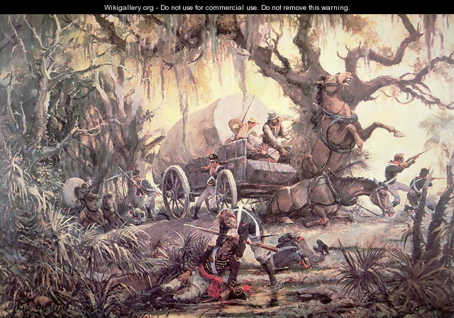 Seminole indians ambush a US marines supply wagon, 11th September 1812 - C.H. Waterhouse