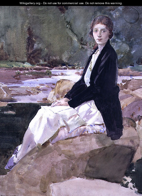 Young woman sitting upon rocks - Harry Watson
