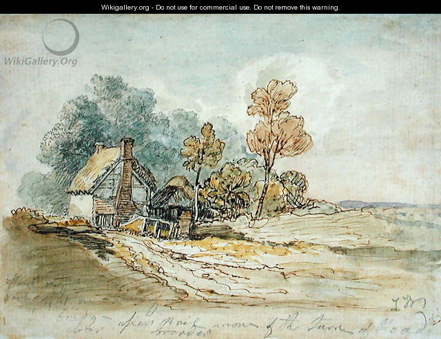 A Thatched Cottage and Trees at the Turn of a Country Road - James Ward
