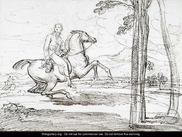 A Horseman in a Landscape, probably a study for Theophilus Levett Fox Hunting in Wychnor Park, 1814 - James Ward
