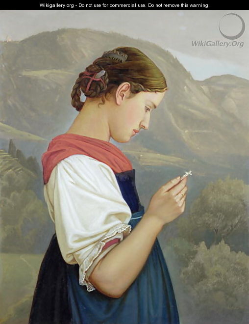 Tyrolean Girl Contemplating a Crucifix, 1865 - Friedrich Wasmann