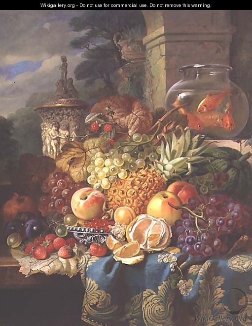 Still life of fruit on a ledge with a goldfish bowl, 1876 - William John Wainwright