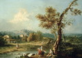 An Italianate River Landscape with Travellers - Francesco Zuccarelli