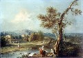 An Italianate River Landscape - Francesco Zuccarelli