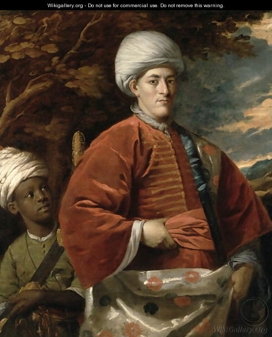 Portrait of a Gentleman in Oriental Dress with an Oriental Pageboy - Benjamin Wilson