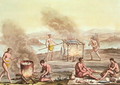 Indigenous natives from Florida preparing and cooking food - John White