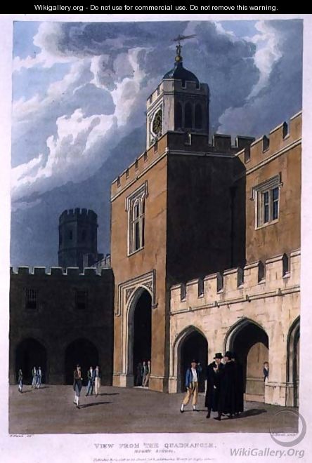 View from the Quadrangle, Rugby School, from History of Rugby School, part of History of the Colleges, engraved by Daniel Havell (1785-1826) pub. by R. Ackermann, 1816 - William Westall