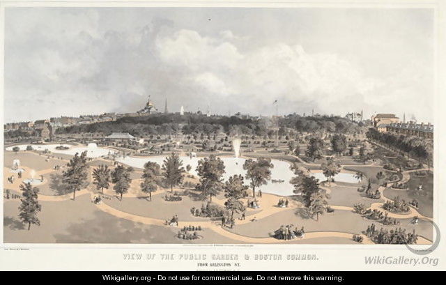 View of the Public Garden and Boston Common from Arlington Street, engraved by J.H. Bufford, 1866 - (after) Whitefield, Edwin