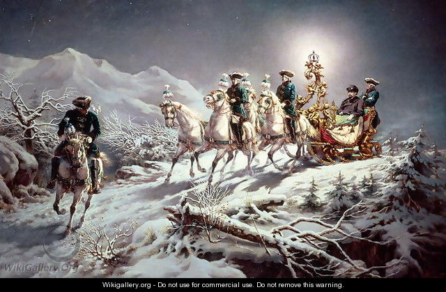 Ludwig II (1845-86) of Bavaria Sleighing at Night from Neuschwanstein to Linderhof, 1888 - Karl Gottlieb Wenig