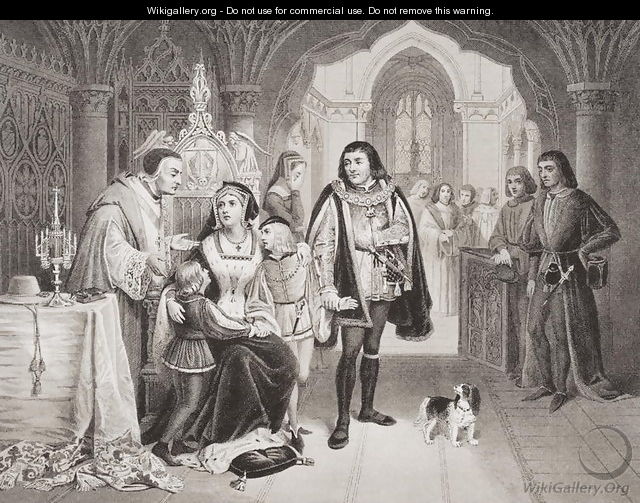 The sons of Edward IV parted from their mother by Richard Duke of Gloucester, 16th June 1483, from Illustrations of English and Scottish History Volume I - Edward Henry Wehnert