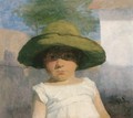 Girl with a Large Green Hat c. 1900 - Simon Hollosy
