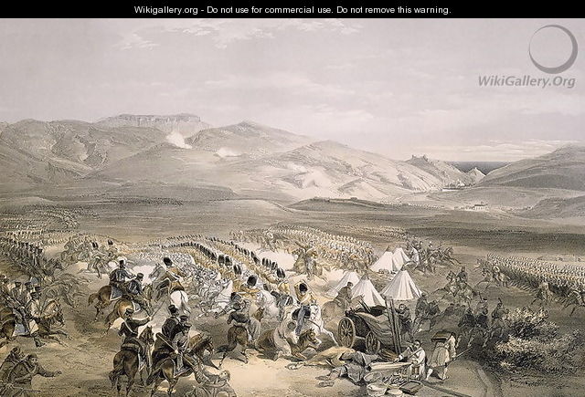Charge of the Heavy Cavalry Brigade at the Battle of Balaclava on 25th October 1854, engraved by E. Walker, pub. 1855 - William Simpson