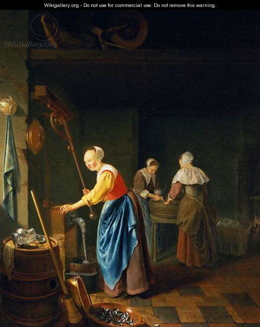 A Kitchen Scene with a Maid Drawing Water from a Well - Pieter ...