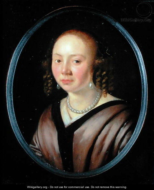 Portrait of a young woman wearing a necklace and earrings - Pieter Cornelisz. van SLINGELANDT