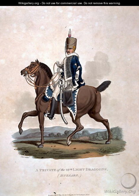 A Private of the 18th Light Dragoons Hussars from Costumes of the Army of the British Empire, according to the last regulations 1812, engraved by J.C. Stadler, published by Colnaghi and Co. 1812-15 - Charles Hamilton Smith