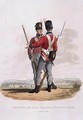 Privates of the First Regiment of Foot Guards on Service, from Costumes of the Army of the British Empire, according to the last regulations 1812, engraved by J.C. Stadler, published by Colnaghi and Co. 1812-15 - Charles Hamilton Smith