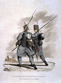 Soldiers of the 1st Regiment of Foot Guards in Marching Order, from Costumes of the Army of the British Empire, according to the last regulations 1812, engraved by J.C. Stadler, published by Colnaghi and Co. 1812-15 - Charles Hamilton Smith