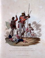 A Sergeant and Privates of the 87th, or Prince of Waless Own Irish Regiment on Service, from Costumes of the Army of the British Empire, according to the last regulations 1812, engraved by J.C. Stadler, published by Colnaghi and Co. 1812-15 - Charles Hamilton Smith