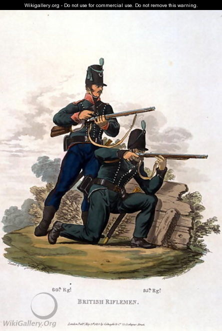 British Riflemen, from Costumes of the Army of the British Empire, according to the last regulations 1812, engraved by J.C. Stadler, published by Colnaghi and Co. 1812-15 - Charles Hamilton Smith