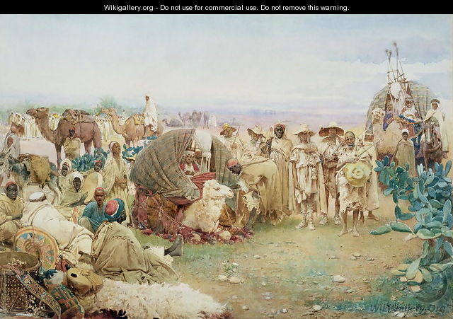 A Caravan resting at Kabylie, 1885 - Gustavo Simoni A Caravan resting at Kabylie, 1885 - Gustavo Simoni
