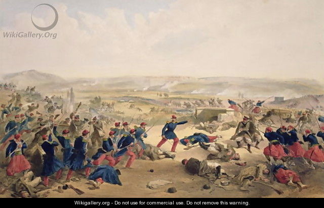 Battle of the Tchernaya, August 16th 1855, plate from The Seat of War in the East, pub. by Paul and Dominic Colnaghi and Co., 1856 - William Simpson
