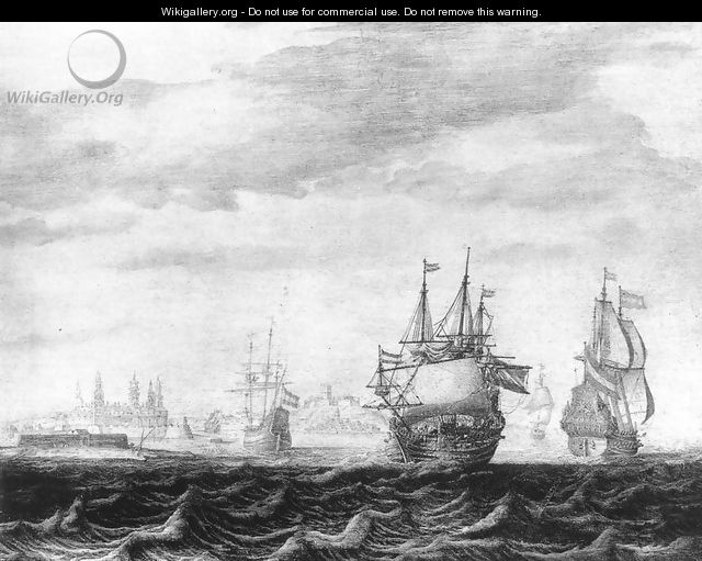 A Dutch Squadron on the Sont, near Castle Kronburg 1640s - Heerman Witmont