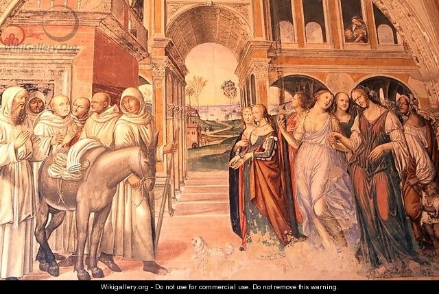 Florent sends loose women to the monastery, from the Life of St. Benedict, 1497-98 - & Sodoma, G. (1477-1549) Signorelli, L. (c.1441-1523)