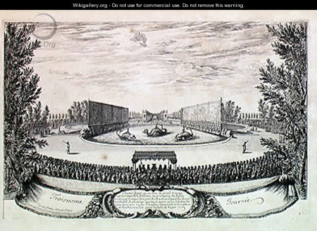 Stage on the Large Pond representing the Isle of Alcine, third day of Les Plaisirs de lIle Enchantee, 9th May 1664 - Israël Silvestre the Younger