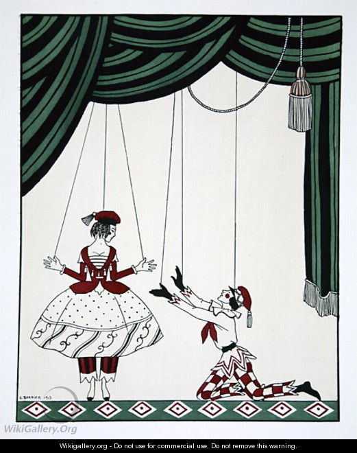 Petroushka, from the series Designs on the dances of Vaslav Nijinsky 1889-1950. Georges Barbier 1882-1932, Pochoir Print - Mikhail Shibanov