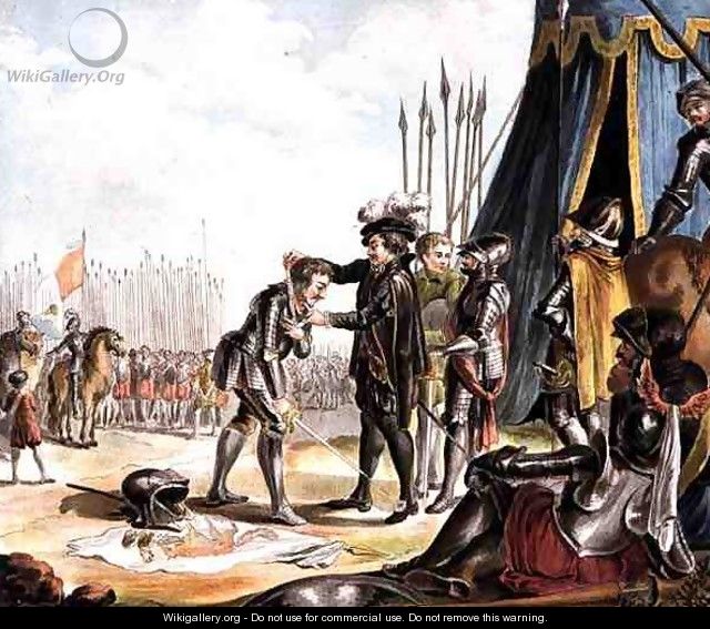 Henri II 1519-59 Receives Jean de Tavanes as a Knight into his Order, engraved by Roger, 1788 - Antoine Louis Francois Sergent-Marceau