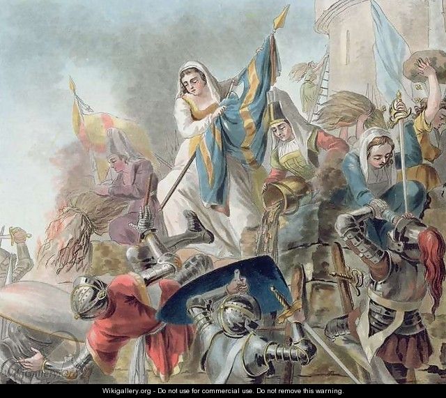 Jeanne Laisne Raises a Standard Against the Men of Bourgogne, engraved by Morret fl. 1790-1820 1787 - Antoine Louis Francois Sergent-Marceau