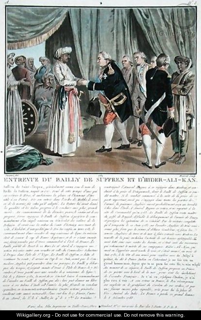 Meeting of Pierre Andre de Suffren de Saint Tropez (1729-88) and Haider Ali (1728-82), 1782, engraved by Jean Baptiste Morret fl.1790-1820, 1789 - Antoine Louis Francois Sergent-Marceau