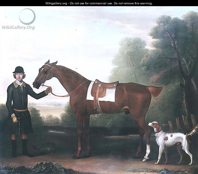 Lord Portmans Snap held by groom with dog - James Seymour