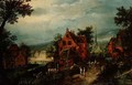 Village Landscape with Peasants - Adriaen van Stalbempt