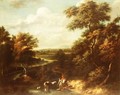 An extensive wooded landscape with a herdsman and a peasant girl - Jan Philip Spalthof