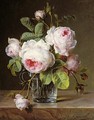 Roses in a Glass Vase on a Ledge - Cornelis van Spaendonck