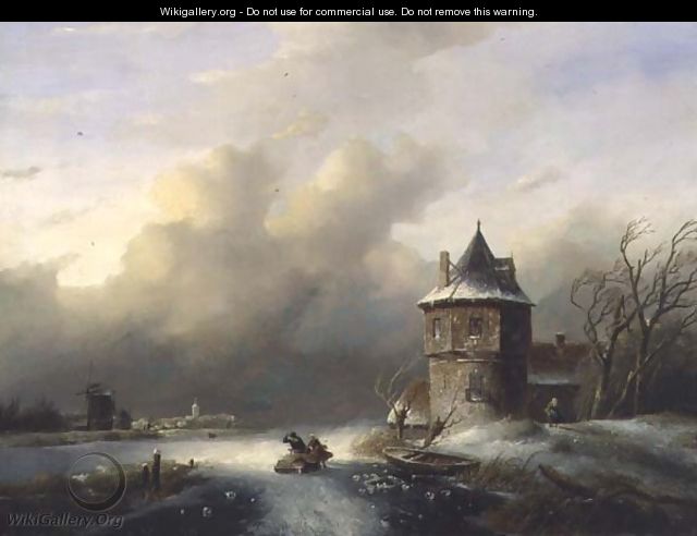 A Couple Crossing the Ice in Windy Weather - Jan Jacob Spohler