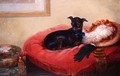 Her Favourite Pet a Manchester Terrier on a red cushion - Thomas Smythe