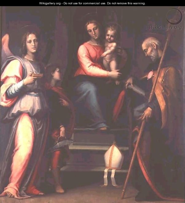 Madonna and Child with Saints Augustine, Tobias and the Archangel Raphael - Bartolommeo Sogliani