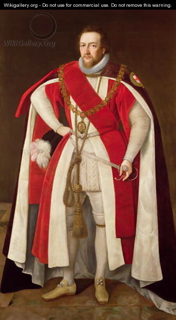 Portrait of a Nobleman said to be 7th Earl of Shrewsbury in Garter Robes - Paulus Van Somer