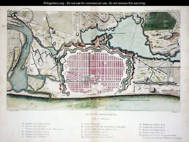 Plan of Pondicherry, from Voyage aux Indes et la Chine, engraved by Poisson, published 1782 - (after) Sonnerat, Pierre