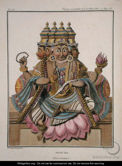Brahma, Hindu god of creation, from Voyage aux Indes et a la Chine by Pierre Sonnerat, engraved by Poisson, published 1782 - (after) Sonnerat, Pierre