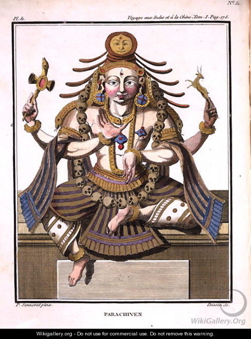 An aspect of Shiva, from Voyage aux Indes et a la Chine by Pierre Sonnerat, engraved by Poisson, published 1782 - (after) Sonnerat, Pierre