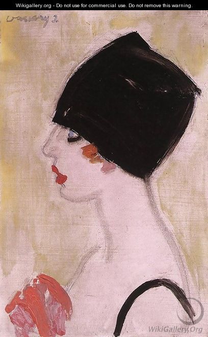 Woman in Profile with Black Turban - Janos Vaszary