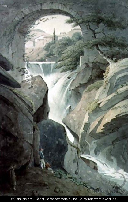 The Falls of Tivoli with three figures in the foreground - John Warwick Smith