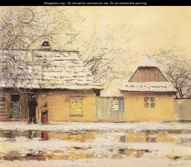 Village Street in Winter - Laszlo Mednyanszky